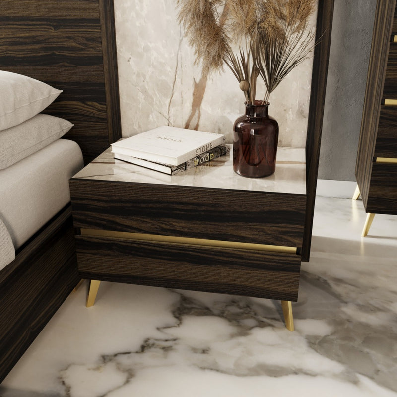 Velondra - Modern Eucalypto + Marble Bed with Two Nightstands — view 2
