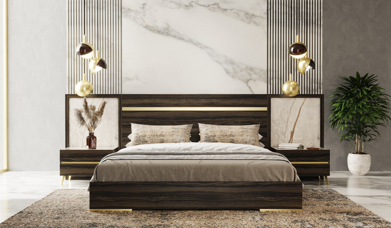 Velondra - Modern Eucalypto + Marble Bed with Two Nightstands — view 4