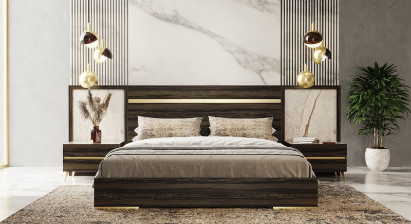 Velondra - Modern Eucalypto + Marble Bed with Two Nightstands — view 5