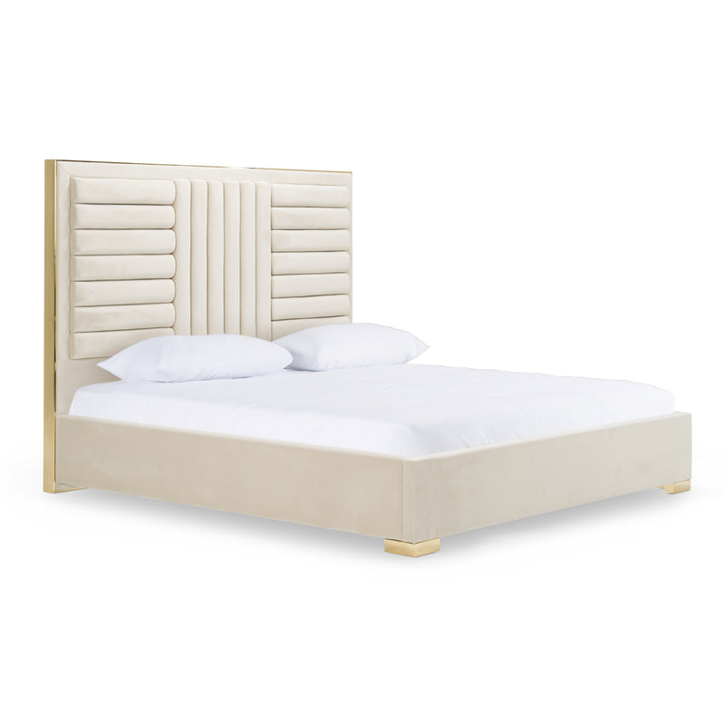 Daystar + Roma - Modern Beige Velvet + Travertine + Gold Bedroom Set — view 4