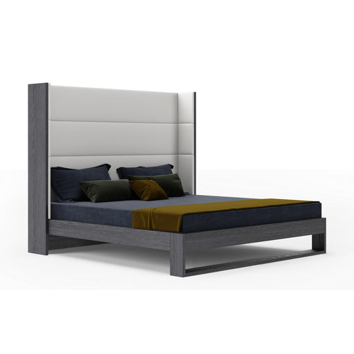 Heloise - Contemporary White Leather & Grey Elm Trim Bed