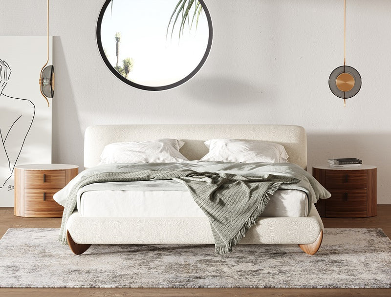 Fleury - Contemporary Cream Fabric and Walnut Bed