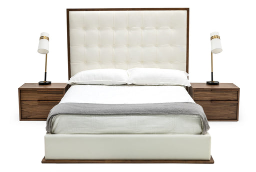 Amberlie - White Vegan Leather & Walnut Bed