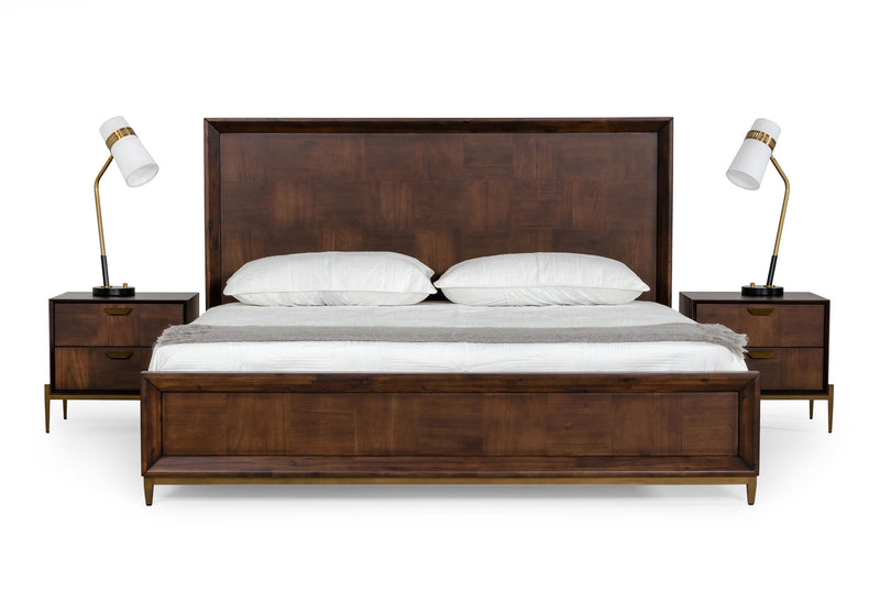 Shane - Modern Acacia & Brass Bed