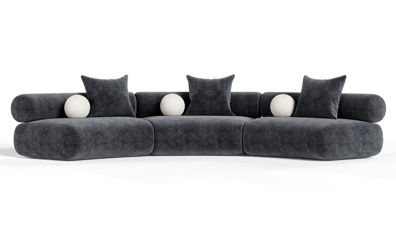 Simpson - Contemporary Dark Grey Fabric Curved Modular Sectional Sofa — view 2