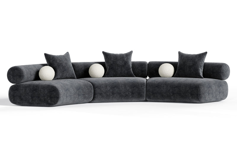 Simpson - Contemporary Dark Grey Fabric Curved Modular Sectional Sofa — view 3
