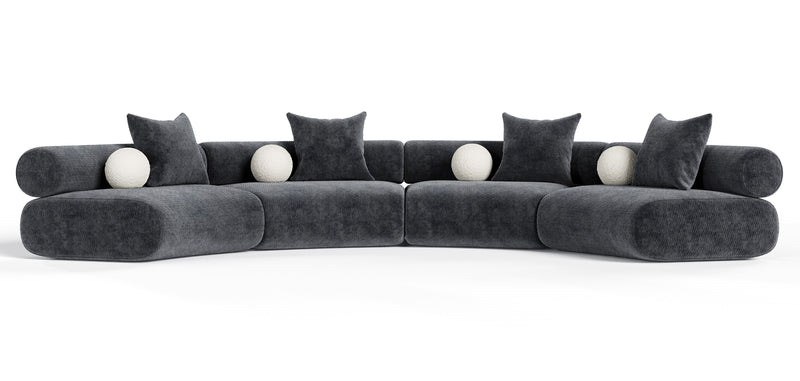Simpson - Contemporary Dark Grey Fabric Curved Modular Sectional Sofa — view 4