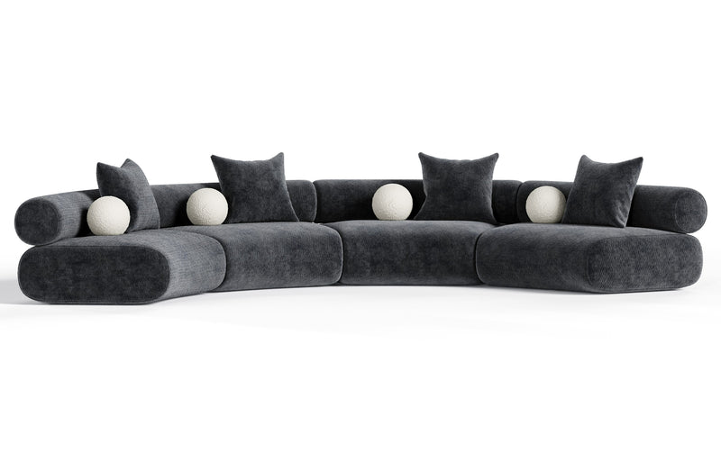 Simpson - Contemporary Dark Grey Fabric Curved Modular Sectional Sofa — view 5