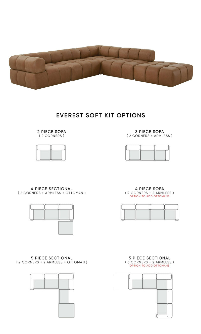 Everest - Modern Brown Leather Modular Sectional Sofa — view 2