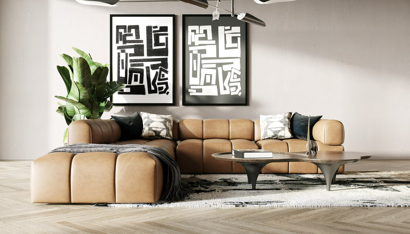 Everest - Modern Brown Leather Modular Sectional Sofa — view 4
