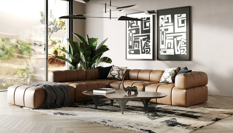 Everest - Modern Brown Leather Modular Sectional Sofa — view 5