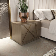 Nixa - Modern Beige Velvet + Brushed Bronze Bed + Birch Nightstands — view 2