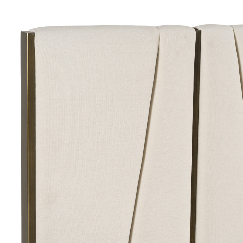 Nixa - Modern Beige Velvet + Brushed Bronze Bed + Birch Nightstands — view 5