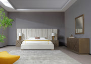Nixa - Modern Beige Velvet + Brushed Bronze + Birch Bedroom Set