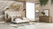 Nixa - Modern Beige Velvet + Brushed Bronze + Birch Bedroom Set — view 2