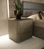 Lois - Modern Grey Leather & Beige Shagreen Bedroom Set — view 3