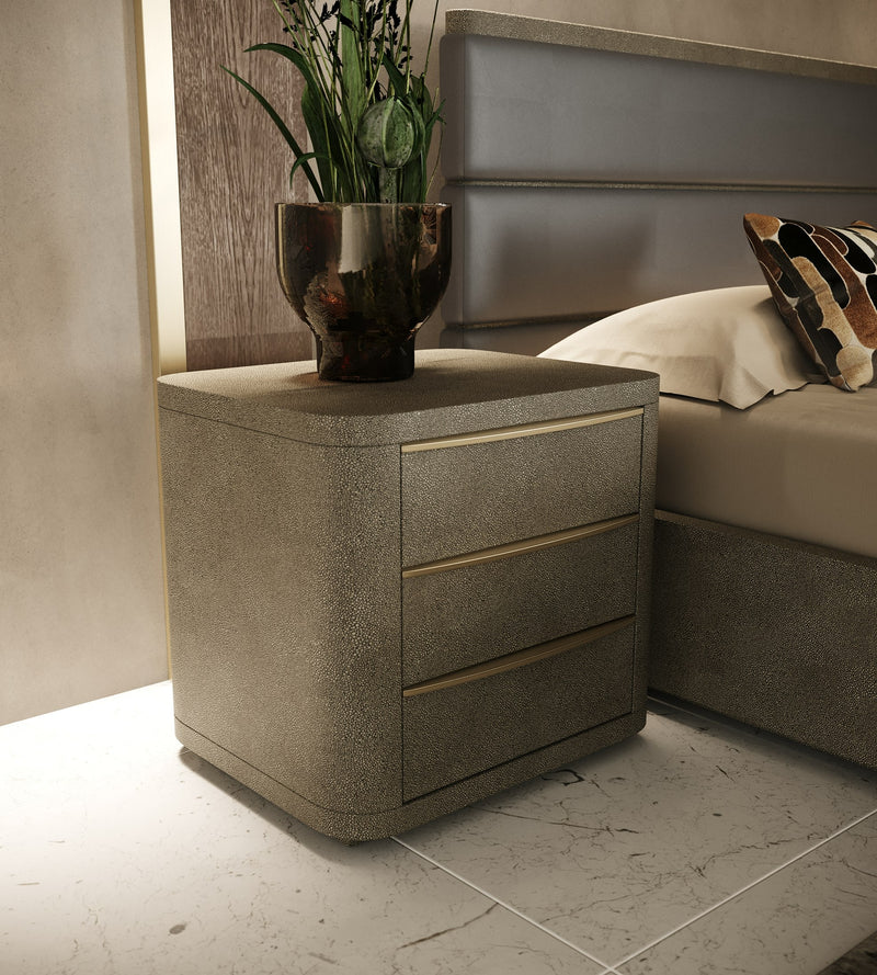 Lois - Modern Grey Leather & Beige Shagreen Bedroom Set — view 3