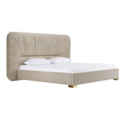 Florence - Modern Beige Velvet + Leatherette Bedroom Set