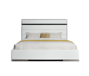 Cartier - Modern White Vegan Leather + Stainless Steel Bedroom Set
