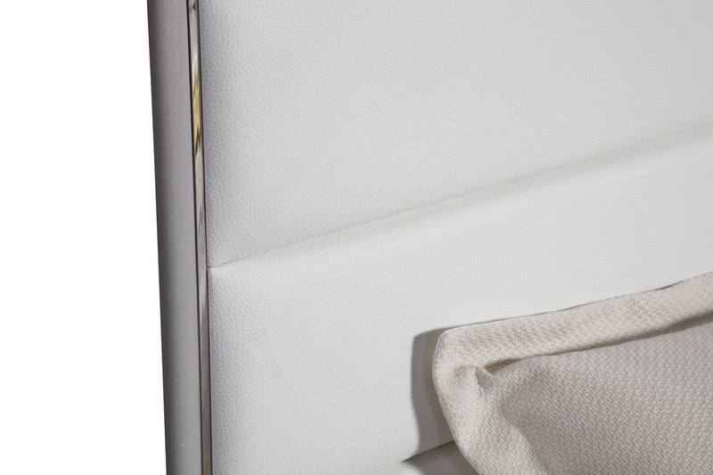 Cartier - Modern White Vegan Leather + Stainless Steel Bedroom Set — view 4