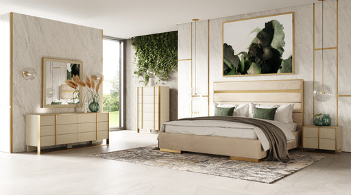 Cartier - Modern Beige Velvet & Brushed Brass Bed