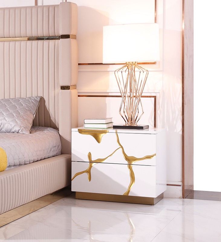 Sterling Modern Beige + Gold Bed + Nightstands — view 4
