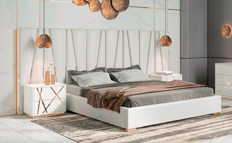 Nixa - Modern White + Gold Bed + Nightstands — view 4