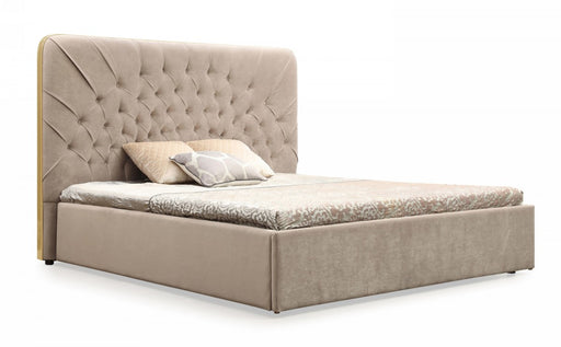 Moontide - Glam Beige Velvet and Brushed Brass Bed