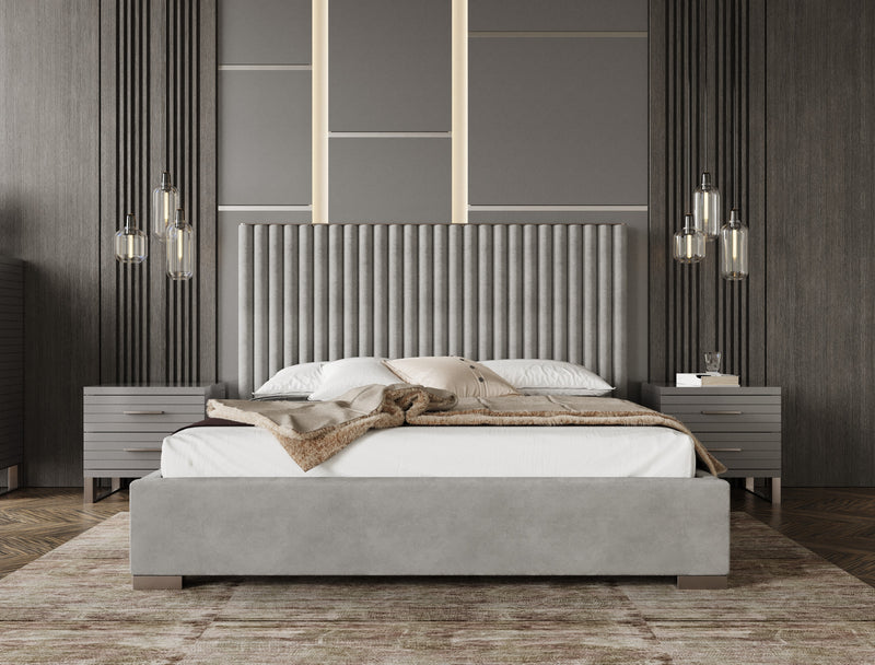 Splendor - Silver & Grey Velvet Upholstered Platform Bed Set — view 2