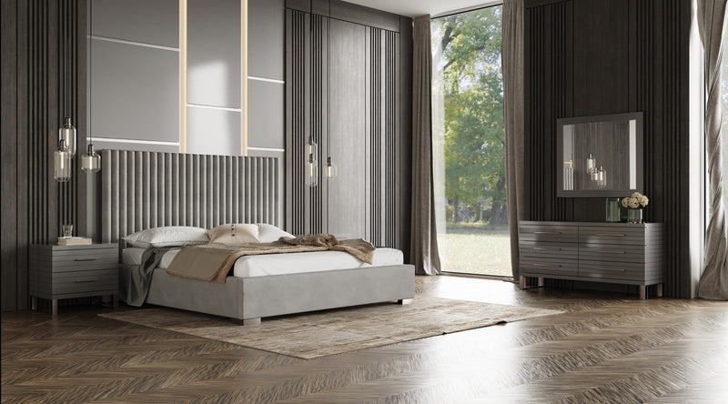 Splendor - Silver & Grey Velvet Upholstered Platform Bed Set — view 4