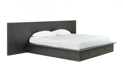 Manchester- Contemporary Platform Dark Grey Bed with Two Nightstands
