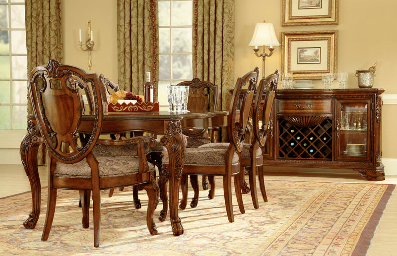Old World 8Pc Dining Pedestal Table Set With Buffet