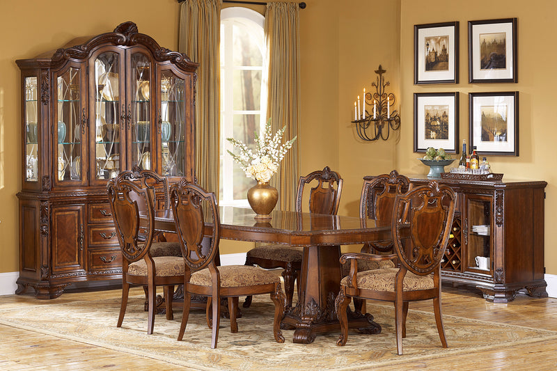Old World 7Pc Dining Pedestal Table Set