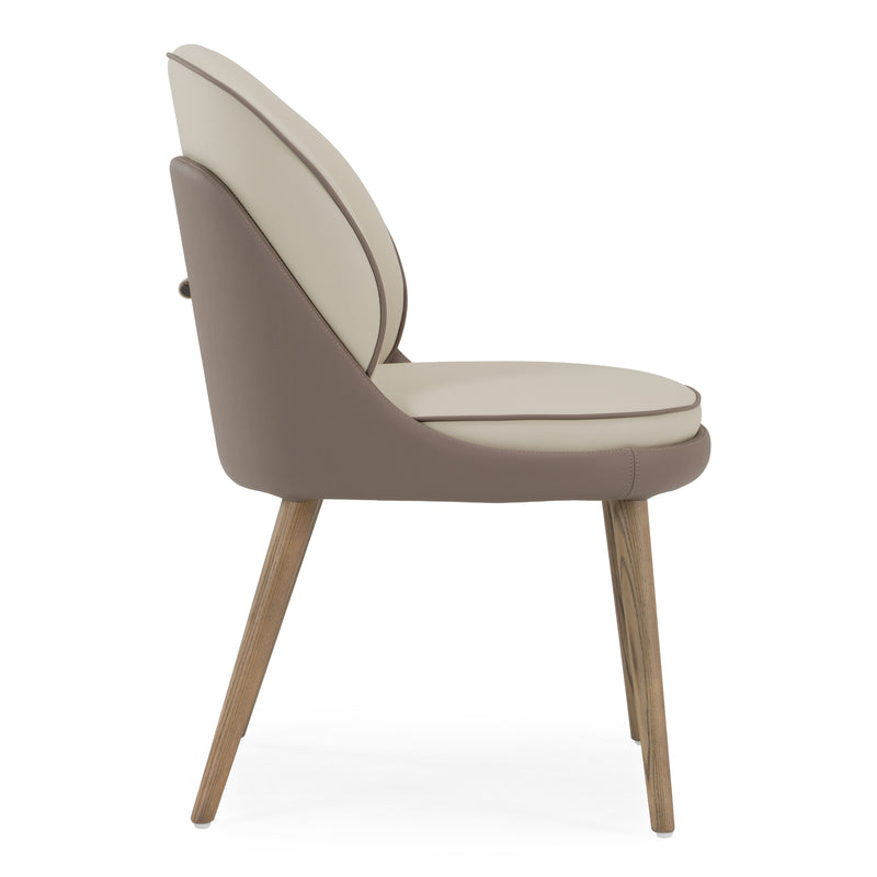Pangea - Mid-Century Modern Cream & Taupe Vegan Leather + Grey Ash Dining Chair (Set of 2) — view 2