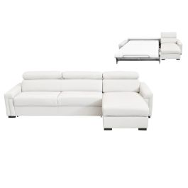 Sacha - Modern White Leather Reversible Sectional Sofa Bed with Storage