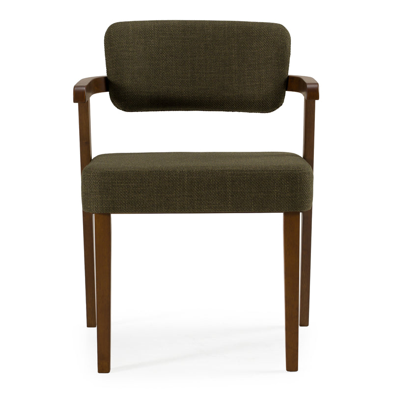 Sacks - Mid-Century Modern Green Fabric + Walnut Dining Chair — view 3