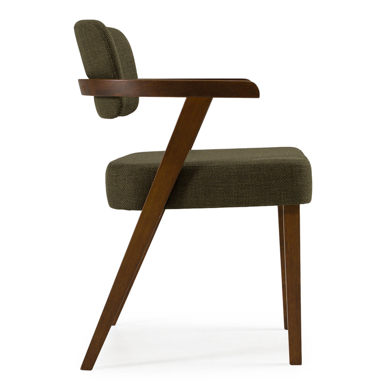 Sacks - Mid-Century Modern Green Fabric + Walnut Dining Chair — view 5