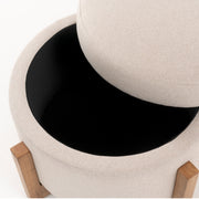 Sada - Mid-Century Modern Beige Linen + Chestnut Round Ottoman — view 3
