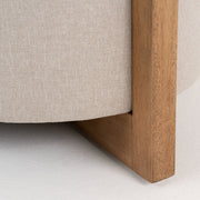 Sada - Mid-Century Modern Beige Linen + Chestnut Round Ottoman — view 4