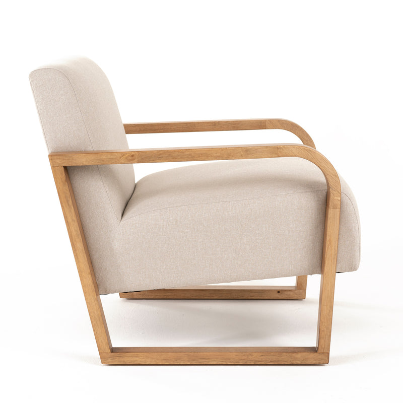 Sada - Mid-Century Modern Beige Linen + Chestnut Accent Chair — view 3