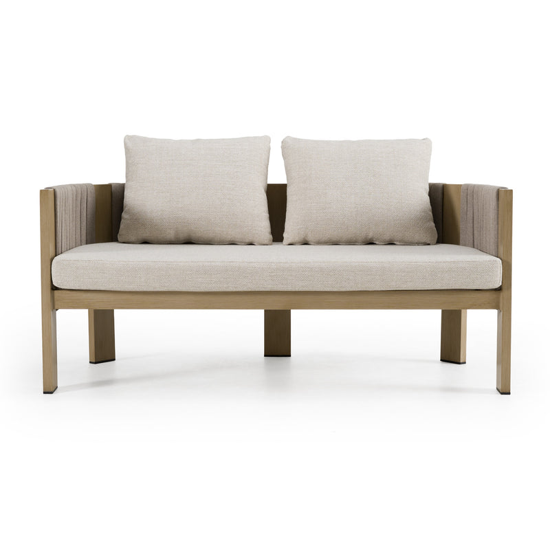 Salvora - Outdoor Beige Fabric & Grey Rope Loveseat — view 3