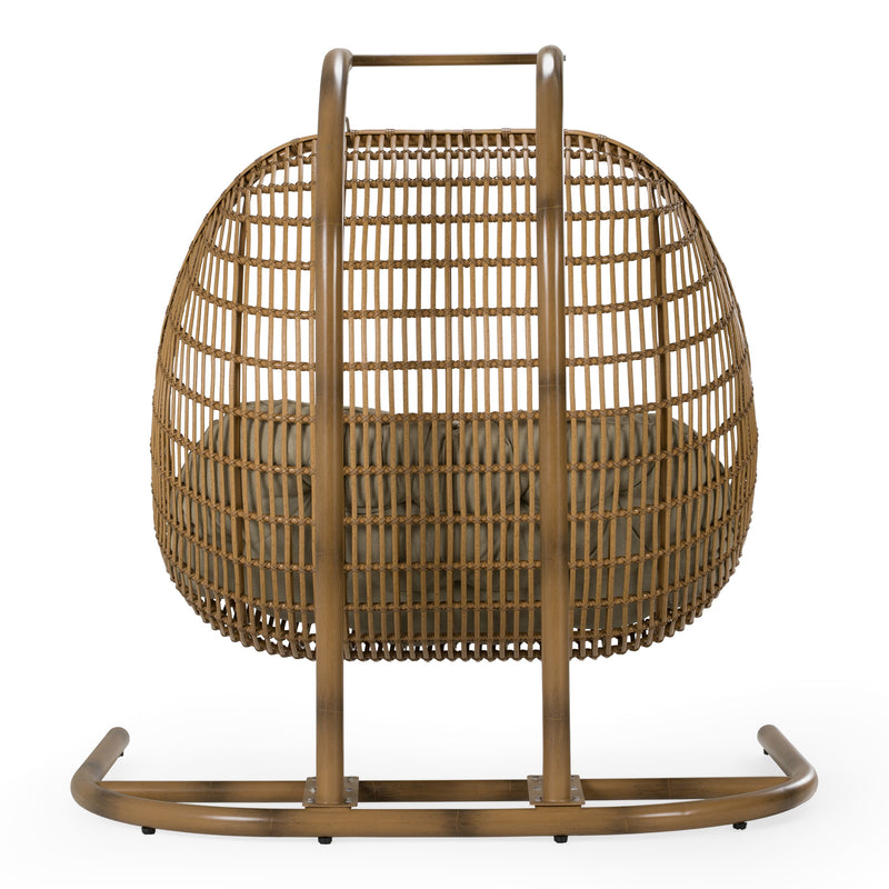 San Juan Outdoor Bamboo Brown & Beige Hanging Chair — view 4