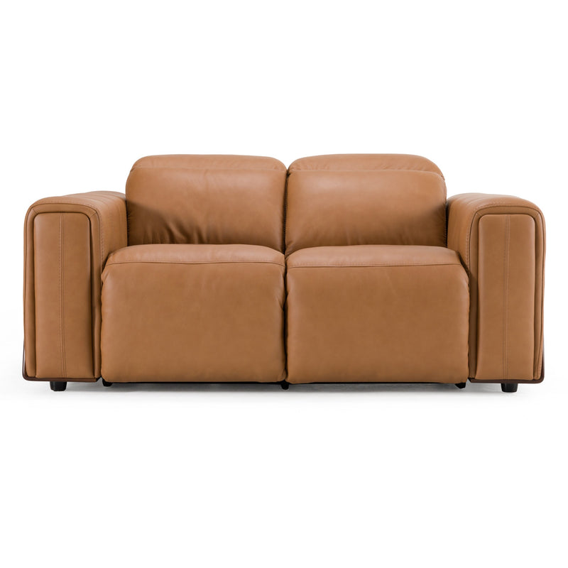 Sandstone - Modern Brown Leather Loveseat w/ 2 Electric Recliners — view 2