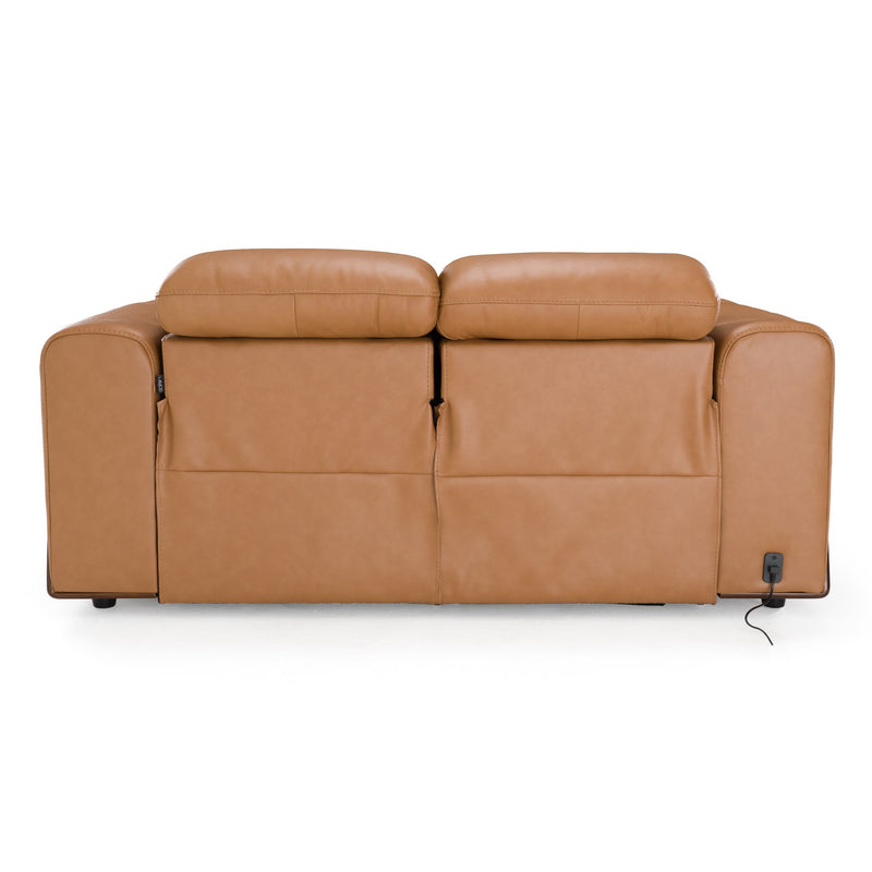 Sandstone - Modern Brown Leather Loveseat w/ 2 Electric Recliners — view 5