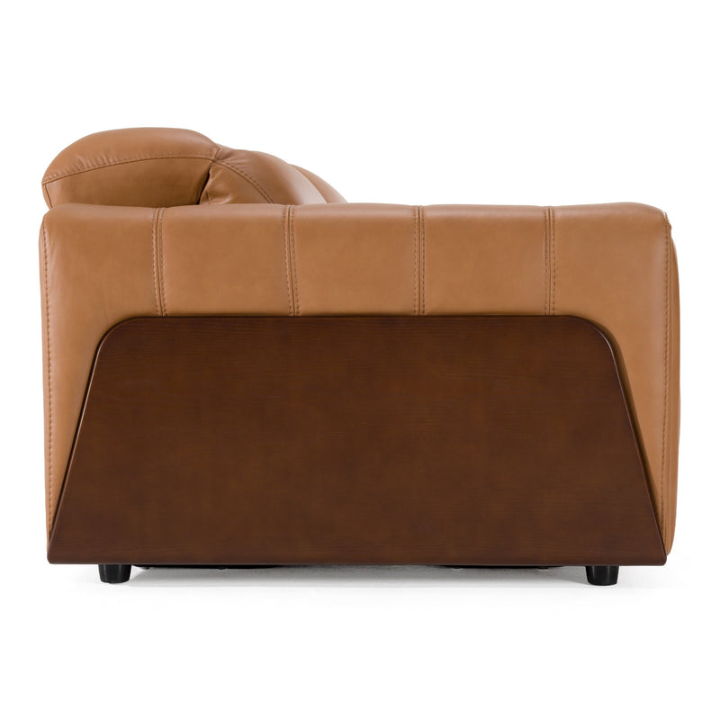 Sandstone - Modern Brown Leather Loveseat w/ 2 Electric Recliners — view 4