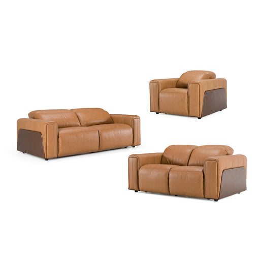 Sandstone - Modern Brown Leather Sofa Set w/ Electric Recliners — view 2