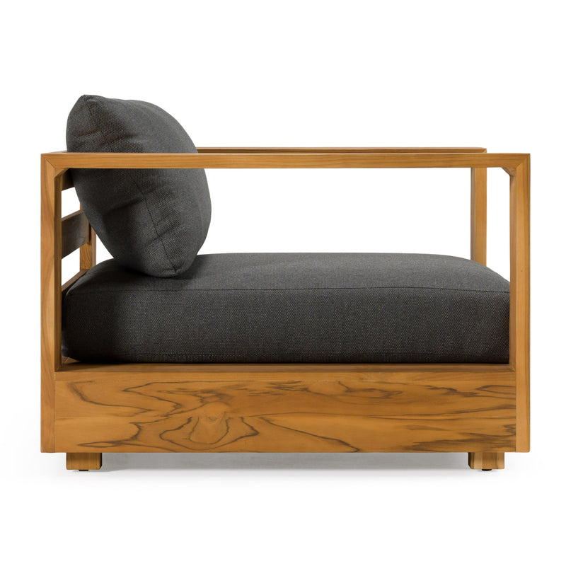 Santorini - Outdoor Olefin Fabric + Natural Teak Lounge Chair — view 2