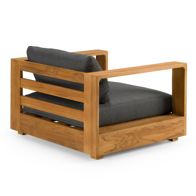 Santorini - Outdoor Olefin Fabric + Natural Teak Lounge Chair — view 3