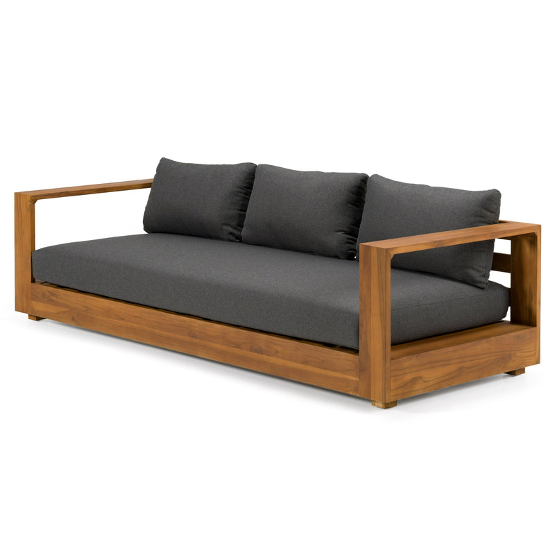 Santorini - Outdoor Grey Olefin Fabric + Natural Teak Sofa Set — view 2