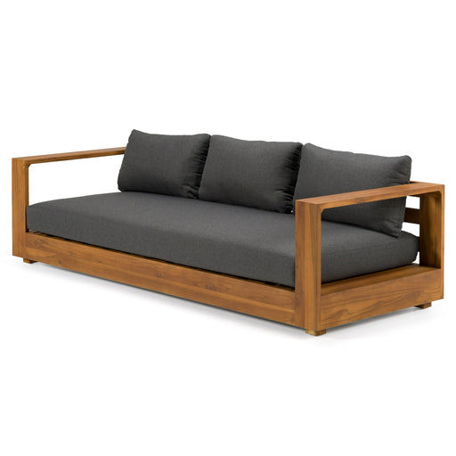 Santorini - Outdoor Grey Olefin Fabric + Natural Teak Sofa Set — view 2